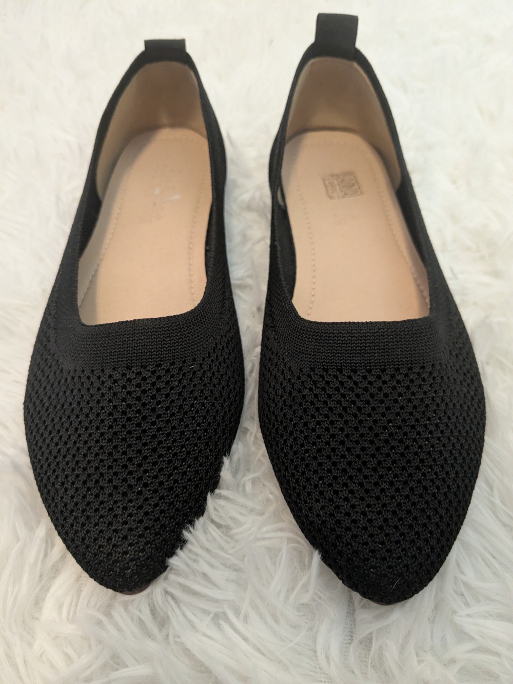 Black Knit Pointed-Toe Women's Flats
